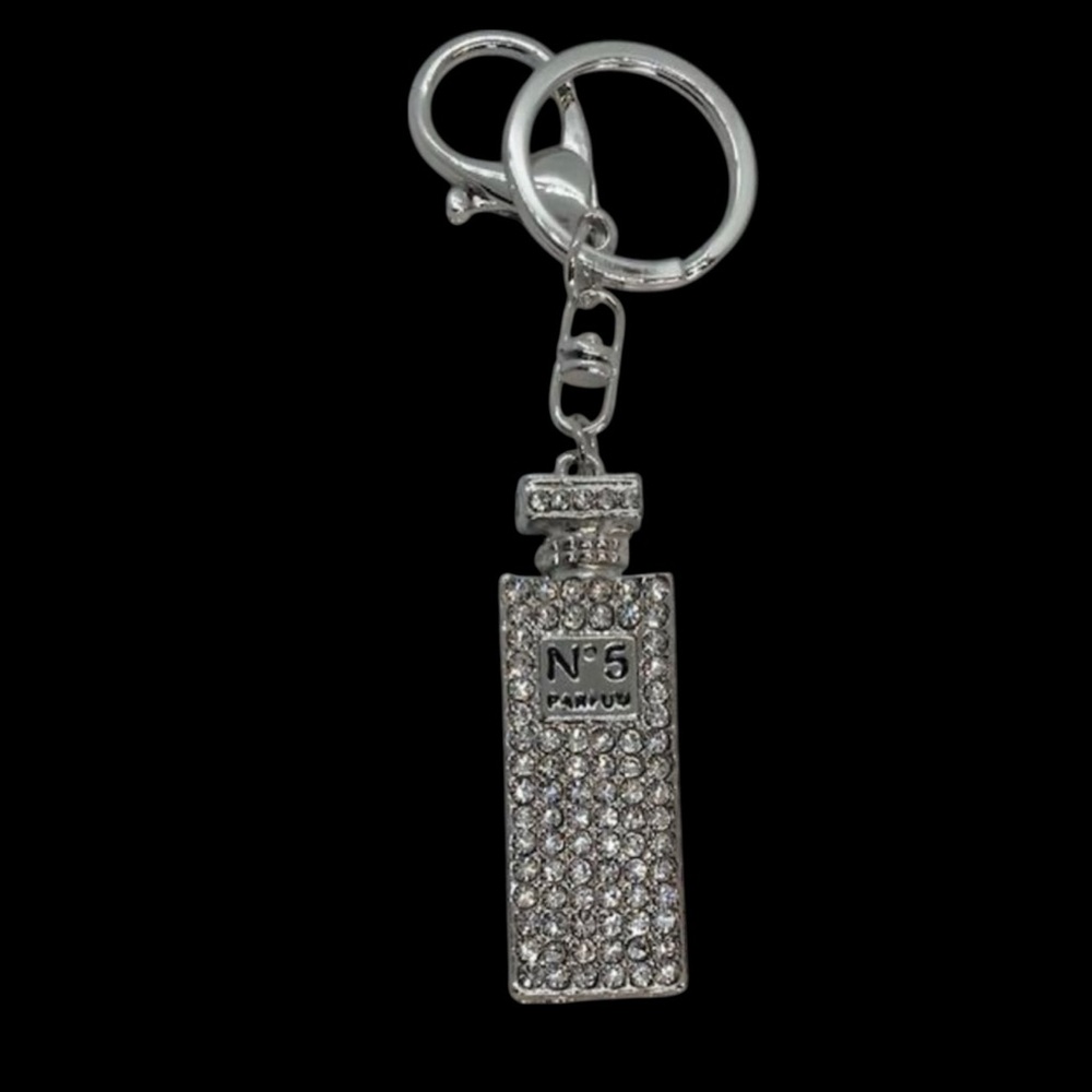 Perfume No# 5  Silver Tone Rhinestone Keychain/ bag charm
